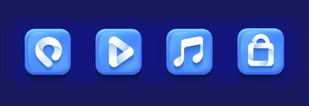 App icon collection. Sign collection. Square shape. Mobile UX/UI. Blue color with gradient. Glossy beautiful button. User interface. Stylish modern template. Vector illustration. Golden ratio.のイラスト素材