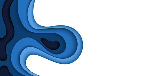 Abstract paper cut background. Horizontal banner, brochure, poster. Blue and white color. Simple realistic design. Beautiful template. Flat style vector illustration.のイラスト素材