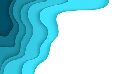 Abstract paper cut background. Horizontal banner, brochure, poster. Blue and turquoise color. Simple realistic design. Beautiful template. Flat style vector illustration.のイラスト素材