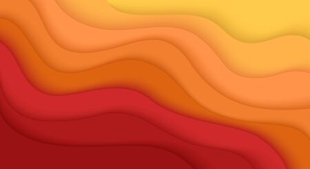 Abstract paper cut background. Horizontal banner, brochure, poster. Red and yellow color. Gradient. Simple realistic design. Beautiful template. Flat style vector illustration.のイラスト素材