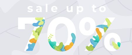 Sale banner isolated. Bright spring summer colors and gradients. Special offer. Green leaves,...