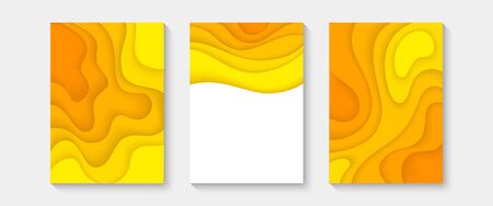 Abstract paper cut covers. Vertical banners, brochures, posters. Orange color. Simple realistic...