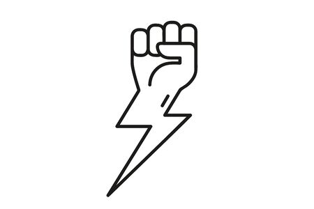 Fist and lightning icon. Symbol of unity, revolution, protest, cooperation, power, energy. Line icon. Cute simple cartoon design. Flat style vector illustration.のイラスト素材