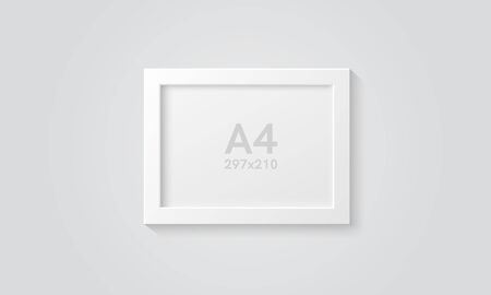 Picture frame isolated on a wall. White color. Realistic modern template. A4 horizontal format. Mock...
