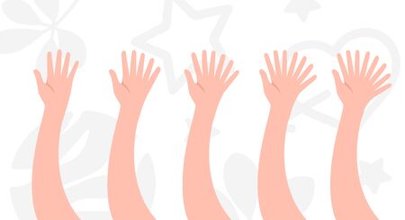 Counting hand set isolated on a white background. From five to nine on fingers. Gestures of hand. Show different numbers. Cute simple cartoon design. Flat style vector illustration.のイラスト素材