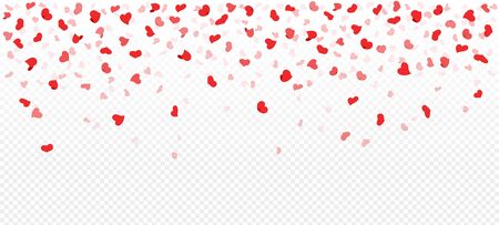 Heart shape red and pink confetti falling. Love. Valentine's day. Cute simple realistic design. Transparent background. Rose petals. Flat style vector illustration.のイラスト素材