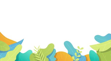 Leaves frame set. Flat style. Plants, flowers, bushes. Modern trendy minimalistic and simple design. Bright summer, spring colors. Cartoon style. Floral background. Vector illustration.のイラスト素材
