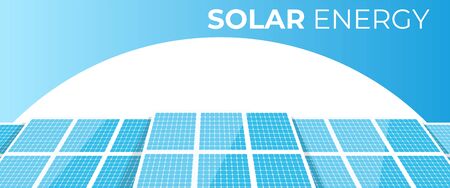 Solar energy panels. Solar batteries isolated on a white background. Clear modern design. Simple design, banner template. Beautiful background. Flat style vector illustration.のイラスト素材