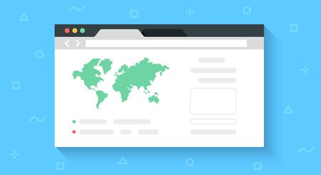 Colorful web browser window isolated on blue background. Simple design detailed icon. Colorful template. Realistic concept. Beautiful background. Flat style cartoon vector illustration.のイラスト素材