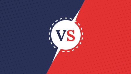 Vs screen. Blue and red abstract versus background. Fight template. Simple modern comic design. Flat style vector illustration.のイラスト素材