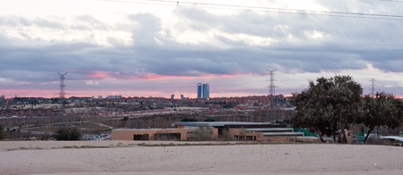 landscape of the city of Madrid from a nearby forestの写真素材