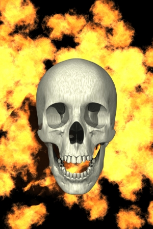 digital computer graphics created with computer program, a skull with fire isolated over black backgroundの写真素材