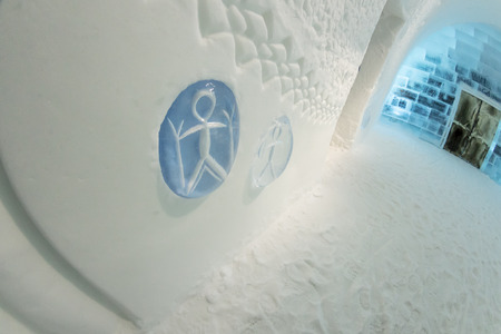 ice sculptures in icehotel in  Kiruna. Jukkasjarvi. Sweden. Lapland