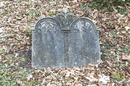 Tombstones in a cemetery nature park outdoorsの写真素材