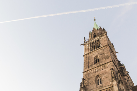 St. Lorenz in Nuremberg with the sky, Bavaria, Germanyの写真素材