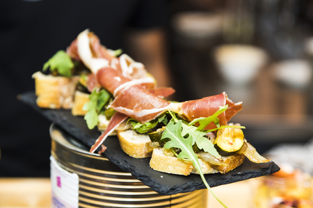 Several Spanish tapas called pintxos of the Basque countryの写真素材