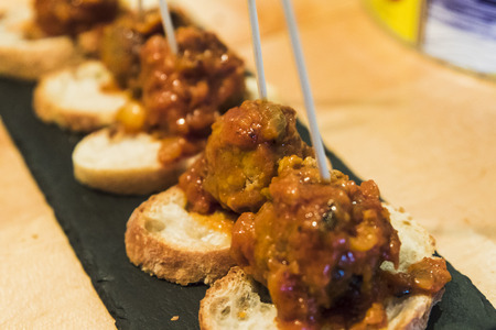 Several Spanish tapas called pintxos of the Basque countryの写真素材