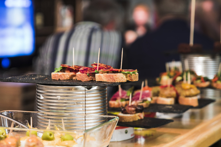 Several Spanish tapas called pintxos of the Basque countryの写真素材