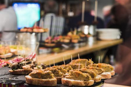 Several Spanish tapas called pintxos of the Basque countryの写真素材