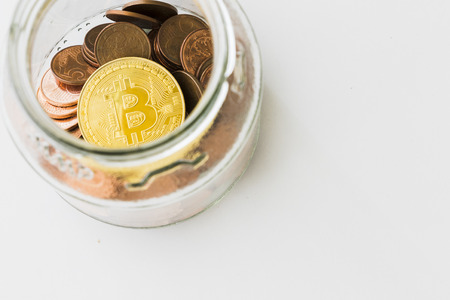 A Bitcoin Cryptocurrency Digital Bit Coin BTC Currency Technology Business Internet Concept.の写真素材