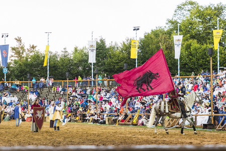 Medieval tournament with knights, performances, shows, food and drink typical of the area in Kaltenber, Germany.のeditorial素材