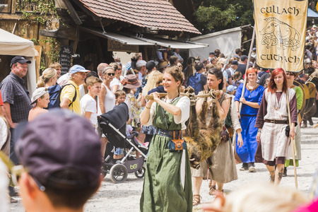 Medieval tournament with knights, performances, shows, food and drink typical of the area in Kaltenber, Germany.のeditorial素材