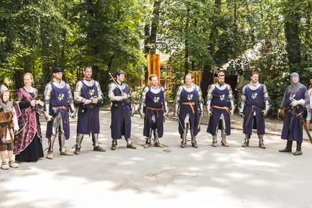 Medieval tournament with knights, performances, shows, food and drink typical of the area in Kaltenber, Germany.のeditorial素材