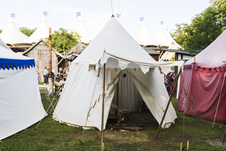 Medieval tournament with knights, performances, shows, food and drink typical of the area in Kaltenber, Germany.のeditorial素材
