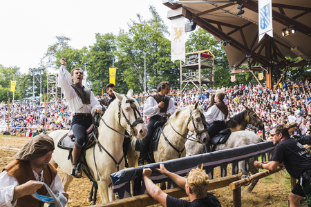 Medieval tournament with knights, performances, shows, food and drink typical of the area in Kaltenber, Germany.のeditorial素材