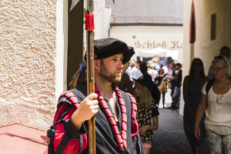 Medieval tournament with knights, performances, shows, food and drink typical of the area in Kaltenber, Germany.のeditorial素材
