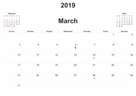 2019 a monthly calendar with white background.の写真素材