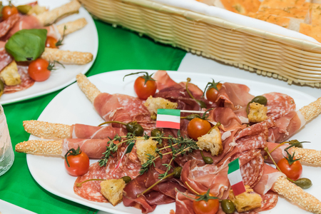 A catering with typical ingredients of Italian cuisineの写真素材
