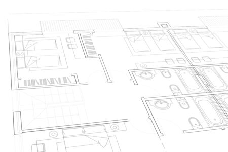 A Part plan of architectural project on the white background