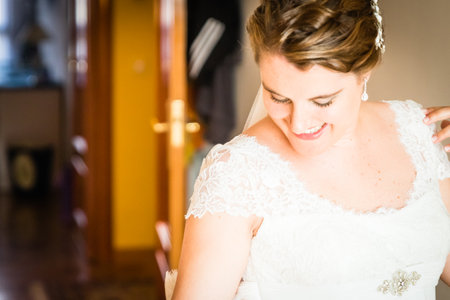 A Bride getting ready on her wedding dayの写真素材