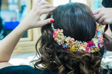 Wedding hairstyle for bride to wedding dayの写真素材