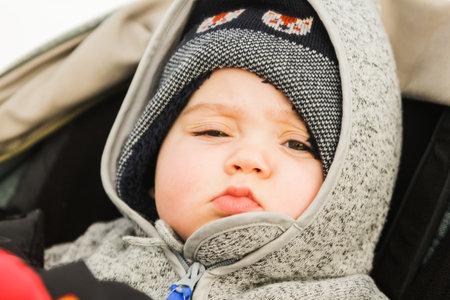 A portrait of adorable baby lyingの写真素材