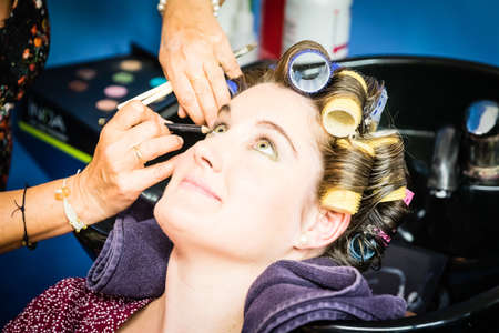 A Woman makeup session on her wedding dayの写真素材