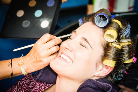 A Woman makeup session on her wedding dayの写真素材