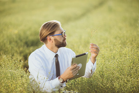 Farmer using tablet for work
