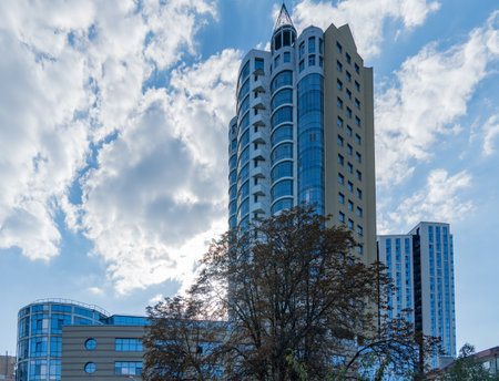 Geometry modern of apartment building exterior. Architectural details of luxury house and home complex. Fragment contemporary residential condominium. New multistorey skyscrapers.の写真素材