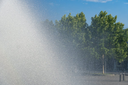 Movement transparent splash. Sparkling gush water of liquid drops detail. Fountain flows like stream...