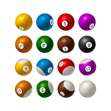 Set of billiard balls isolated on white background. Vector illustrationのイラスト素材
