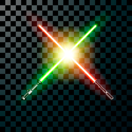 Two realistic light swords. cross swords. Vector illustration isolated on transparent backgroundのイラスト素材