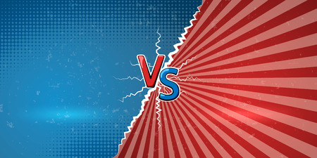 Banner with an explosive announcement of confrontation or battle. Creative letters VS us a symbol of versus on retro background. Vector illustrationのイラスト素材