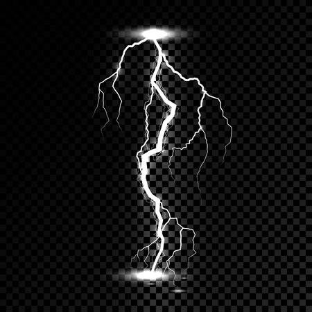Lightning flash light thunder spark. Vector bolt lightning or electricity blast storm or thunderbolt on transparent backgroundのイラスト素材