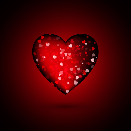 Shiny red heart with little sparkles hearts. Greeting card for Valentines day illustration.のイラスト素材