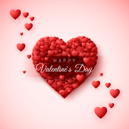 Happy Valentines day greeting card. Heart frame consist of many hearts and label with wish happy Valentines Day.のイラスト素材