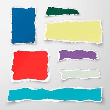Set of color torn paper pieses. Scrap paper. Vector illustration isolated on white backgroundのイラスト素材