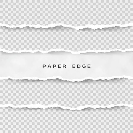 Set of torn paper stripes. Paper texture with damaged edge isolated on transparent background. Vector illustrationのイラスト素材
