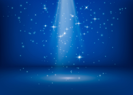 The scene is lit by a searchlight. Brilliant shimmering lights. Magical miracle shiny spot. Glitter stars background. Vector illustrationのイラスト素材